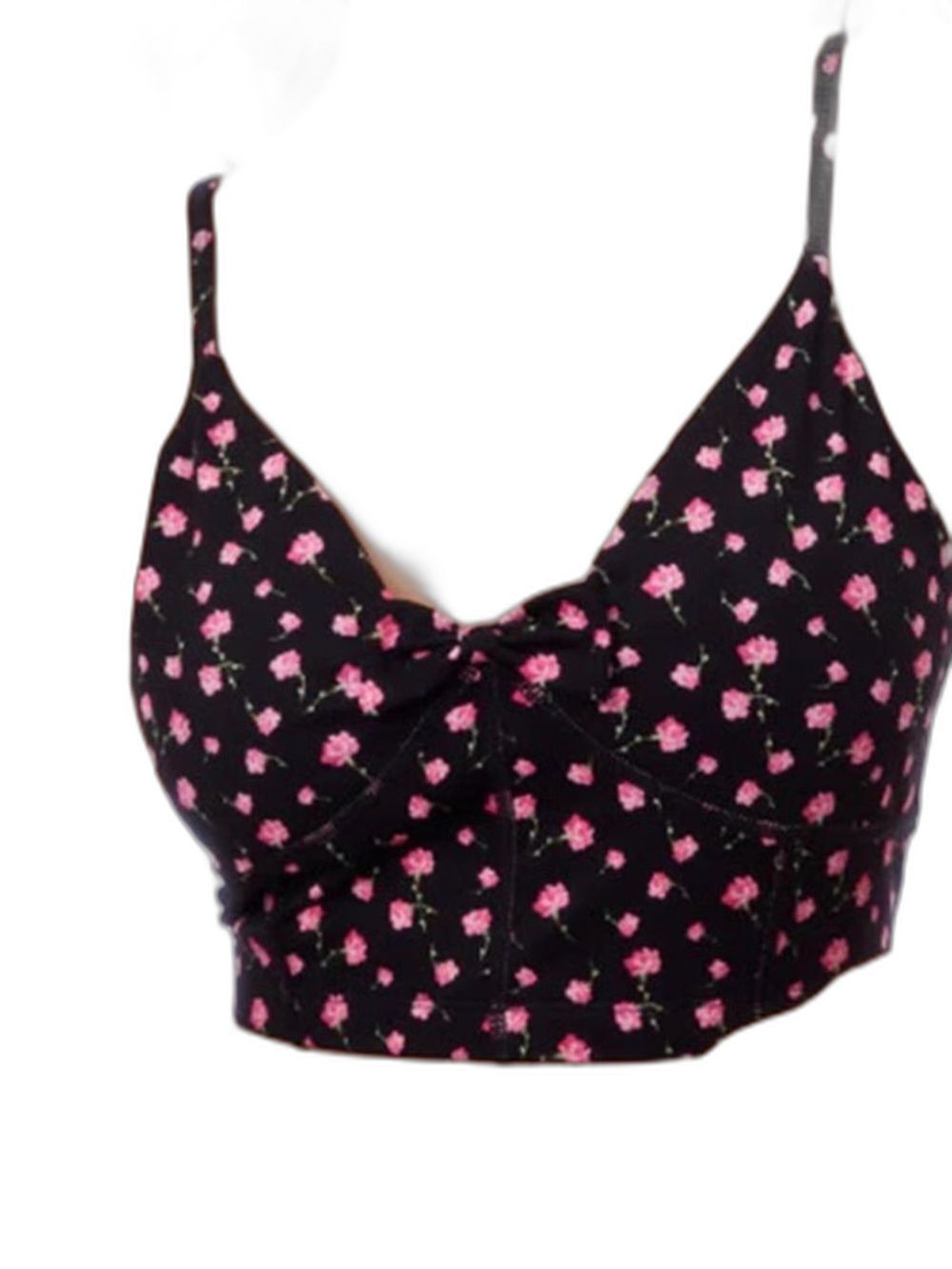 LoveShackFancy Black Pink Rose Floral Crop Bralette Top Womens Size XXS